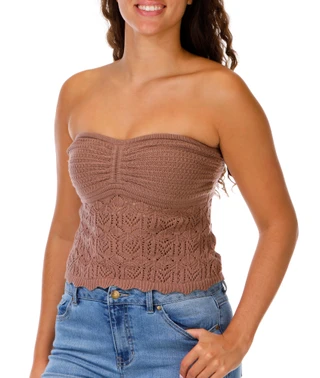 Thumbnail 1: Pink Rose Juniors Crochet Tube Top  