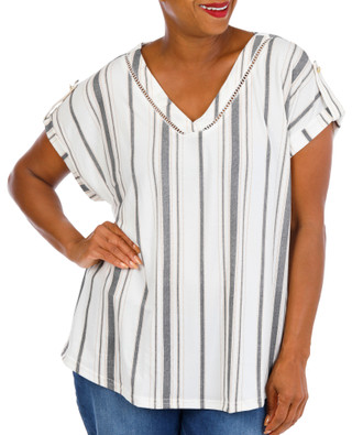 Thumbnail 1: Fifty Street Women's Plus Stripe Print Top 