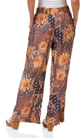 Thumbnail 2: Nostalgia Women's Tie Waist 2 Pocket Wide Leg Print Pants 
