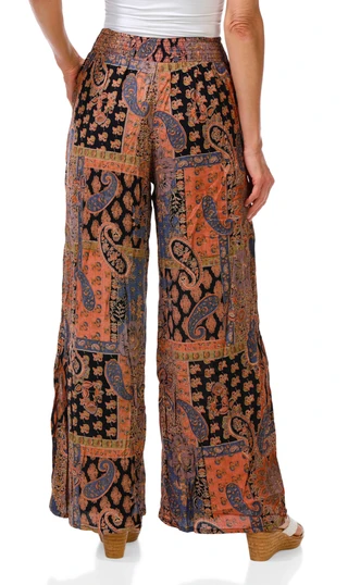 Thumbnail 2: Nostalgia Women's Tie Waist 2 Pocket Wide Leg Print Pants 
