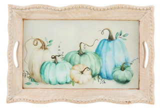 Thumbnail 1: Total Home Ltd. 18 in Scallop & Beaded Edge Wooden Pumpkin Tray Decor 