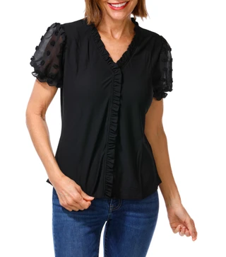 Thumbnail 1: Flower & Feather Women's Ruffle Trim Top  