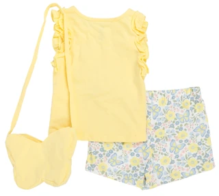 Thumbnail 2: Little Lass Girl's 3 Pc Sleeveless Butterfly Top Short Set wih Purse 