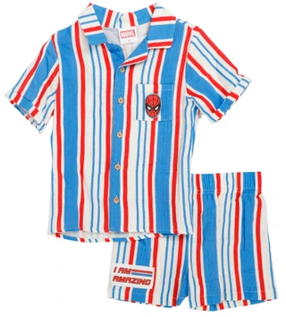 Thumbnail 1: Spiderman Boy's 2 Pc Short Sleeve Stripe Cabana Short Set 