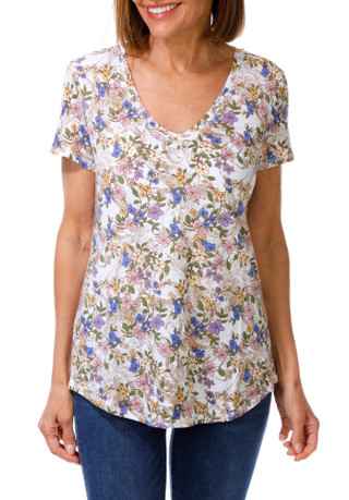 Thumbnail 1: Blue Sol Women's Short Sleeve Floral V Neck Top 
