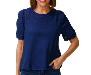 Thumbnail 1: Coral Bay Petite Short Sleeve Top with Lace Insets 