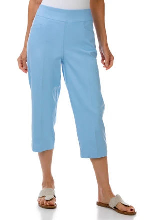 Thumbnail 1: Coral Bay Women's Solid Double Gold Bar Hem Capris 