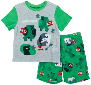 Thumbnail 1: Minecraft Boy's 2 Pc Short Sleeve Creeper Short Sleep Set 