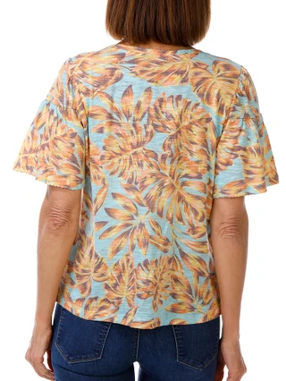 Thumbnail 2: Democracy Women's Short Puff Sleeve Printed Crew Neck Top 