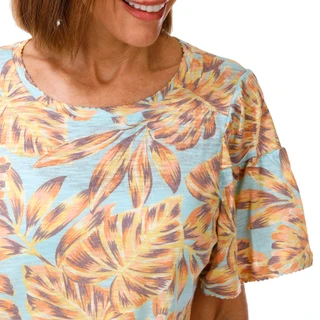 Thumbnail 3: Democracy Women's Short Puff Sleeve Printed Crew Neck Top 