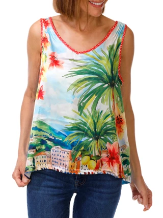 Thumbnail 1: Democracy Women's Sleeveless Printed Satin V Neck Top 