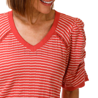 Thumbnail 3: Democracy Women's Puff Sleeve Picot V-Neck Knit Top 