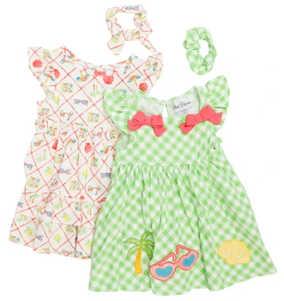 Thumbnail 1: Rare Editions Toddler Girl's 3 Pc Short Sleeve Print Dress Scrunchie Set 