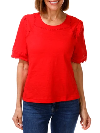 Thumbnail 1: Coral Bay Women's Short Sleeve Top w/ Lace Insets 