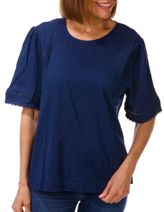 Thumbnail 1: Coral Bay Women's Short Sleeve Top w/ Lace Insets 