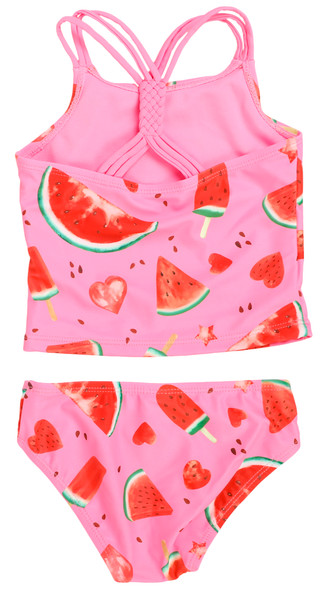 Thumbnail 2: Breaking Waves Girl's 2 Pc Watermelon Braided Strap Tankini 