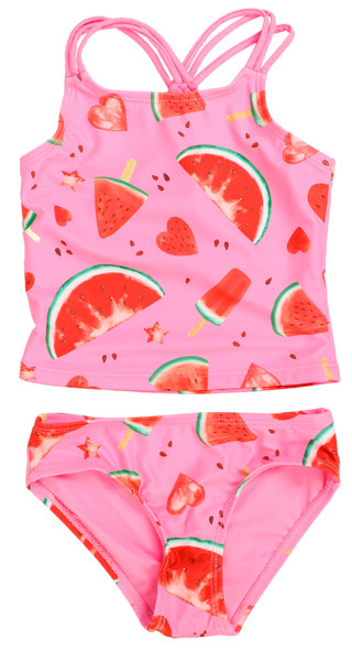 Thumbnail 1: Breaking Waves Girl's 2 Pc Watermelon Braided Strap Tankini 
