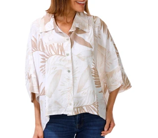Thumbnail 1: Cristina Vergani Women's 3/4 Sleeve Wide Arm Button Front Top 