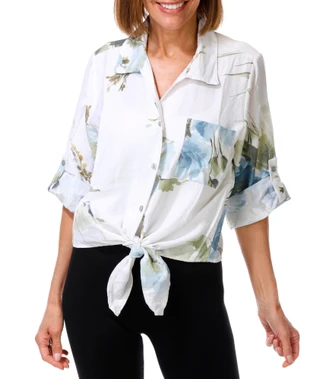 Thumbnail 1: Cristina Vergani Women's 3/4 Sleeve Front Tie Pocket Top 