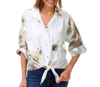 Thumbnail 1: Cristina Vergani Women's 3/4 Sleeve Front Tie Pocket Top 