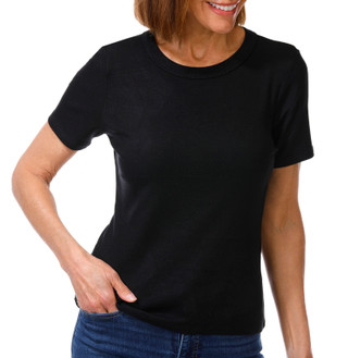 Thumbnail 1: Cyrus Women's Short Sleeve Ribbed Crew Neck Top 