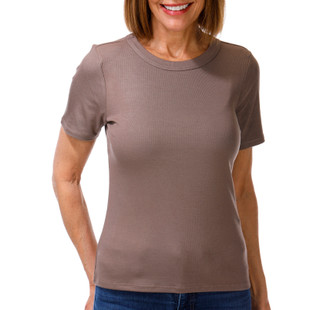 Thumbnail 1: Cyrus Women's Short Sleeve Ribbed Crew Neck Top 