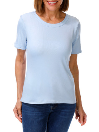 Thumbnail 1: Cyrus Women's Short Sleeve Ribbed Crew Neck Top 