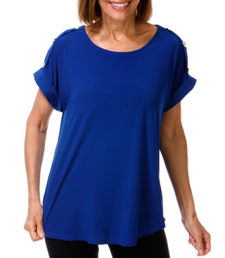 Thumbnail 1: Vera Rose Women's Short Sleeve Shoulder Button Top 