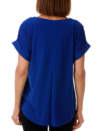 Thumbnail 2: Vera Rose Women's Short Sleeve Shoulder Button Top 