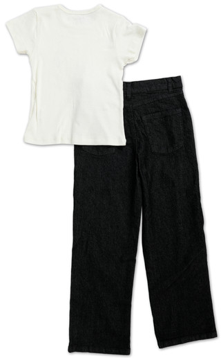 Thumbnail 2: Baby Phat Girls 2 Pc Ribbed Logo Tee & Wide Leg Jeans Set 