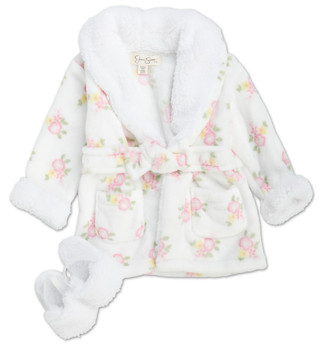 Thumbnail 1: Jessica Simpson Baby Girls 2 Pc Bath Robe & Slippers Set  