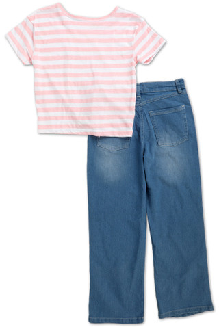 Thumbnail 2: Baby Phat Girls 2 Pc Striped Logo Tie Front Tee & Denim Jeans Set 