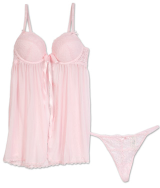 Thumbnail 1: Jessica Simpson Women's 2 Pc Lace Baby Doll & Thong Set 