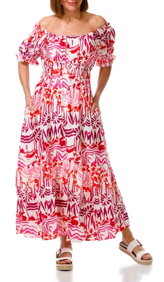 Thumbnail 1: MELLODAY Women's Short Sleeve Smocked Print Maxi Dress 