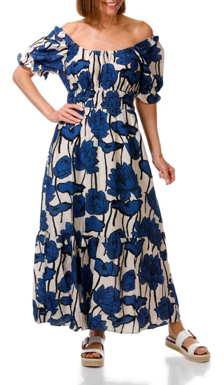 Thumbnail 1: MELLODAY Women's Short Sleeve Smocked Print Maxi Dress 