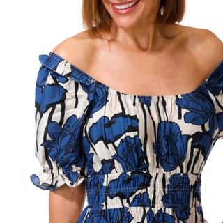 Thumbnail 4: MELLODAY Women's Short Sleeve Smocked Print Maxi Dress 
