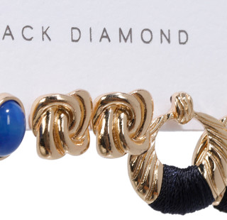 Thumbnail 2: Black Diamond 3 Pk Gold Stud & Drop Earrings 