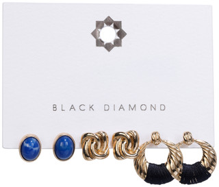 Thumbnail 1: Black Diamond 3 Pk Gold Stud & Drop Earrings 
