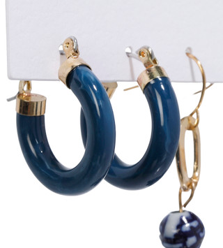Thumbnail 2: Black Diamond 3 Pk Gold Blue Dangle & Hoop Earrings 