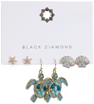 Thumbnail 1: Black Diamond Women's 3 Pk Sea Turtle & Stud Earrings 