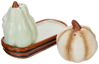 Thumbnail 2: Boston Warehouse Blessed And Thankful Salt & Pepper Shakers with Dish 