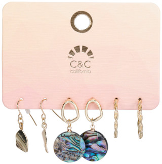 Thumbnail 1: Black Diamond 3 Pk Gold Drop & Hoop Earrings 