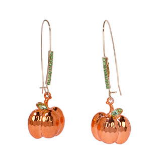 Thumbnail 1: Betsey Johnson Women's Silver Tone Halloween Pumpkin Dangle Earrings 