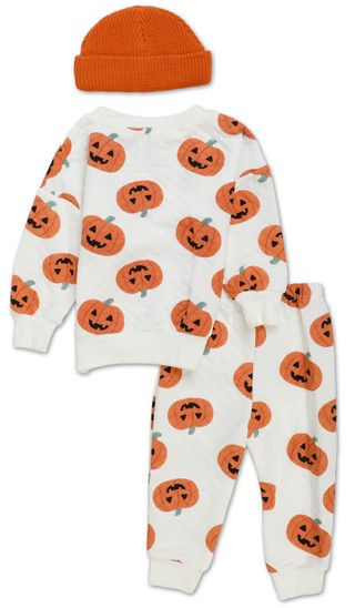 Thumbnail 2: Lila & Jack Toddler Boys 3 Pc Halloween Pumpkin Pants Set with Beanie 
