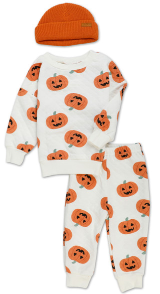 Thumbnail 1: Lila & Jack Toddler Boys 3 Pc Halloween Pumpkin Pants Set with Beanie 