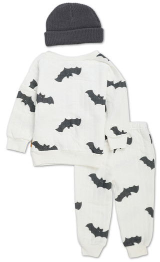 Thumbnail 2: Lila & Jack Toddler Boys 3 Pc Halloween Bats Pants Set with Beanie 