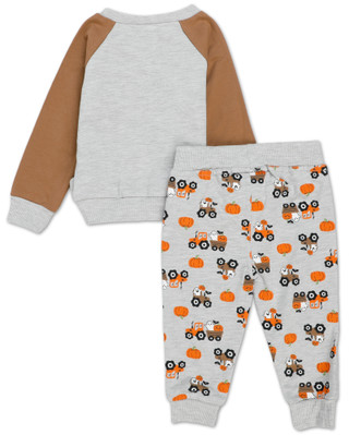 Thumbnail 2: Baby Essentials Baby Boys 2 Pc Halloween Ghost in Tractor Pants Set 