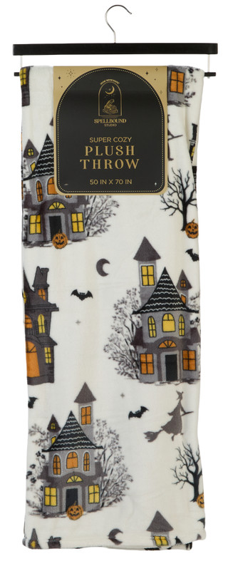 Thumbnail 1: Spellbound Studio 50x70 Haunted House & Witch Halloween Throw 