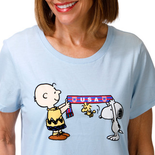 Thumbnail 3: Peanuts Women's Short Sleeve Charlie Brown USA Tee 