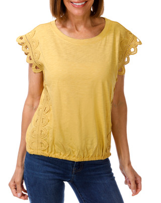 Thumbnail 1: Democracy Women's Short Sleeve Scalloped Trim Knit Top 